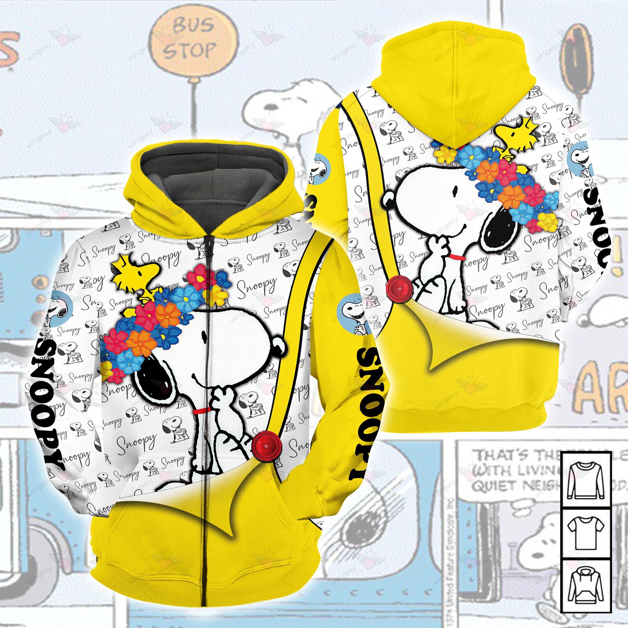 Snoopy Cartoon Snp Button Zip Hoodie Sweater Tshirt A12009010H