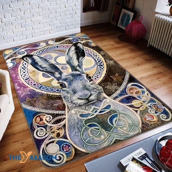 A Big Rabbit With Decorated Patterns Rectangle Area Rug Floor Decor