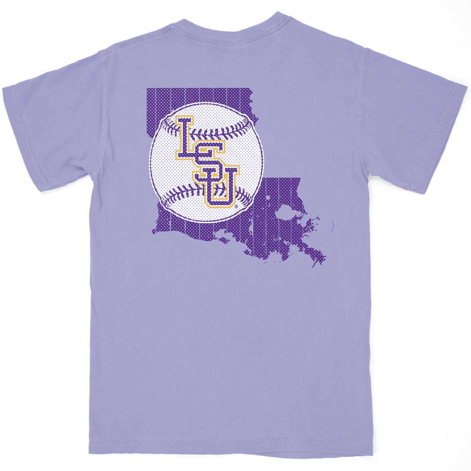 B&B Dry Goods LSU Tigers Baseball State Outline Garment Dyed Pocket T-Shirt – Violet