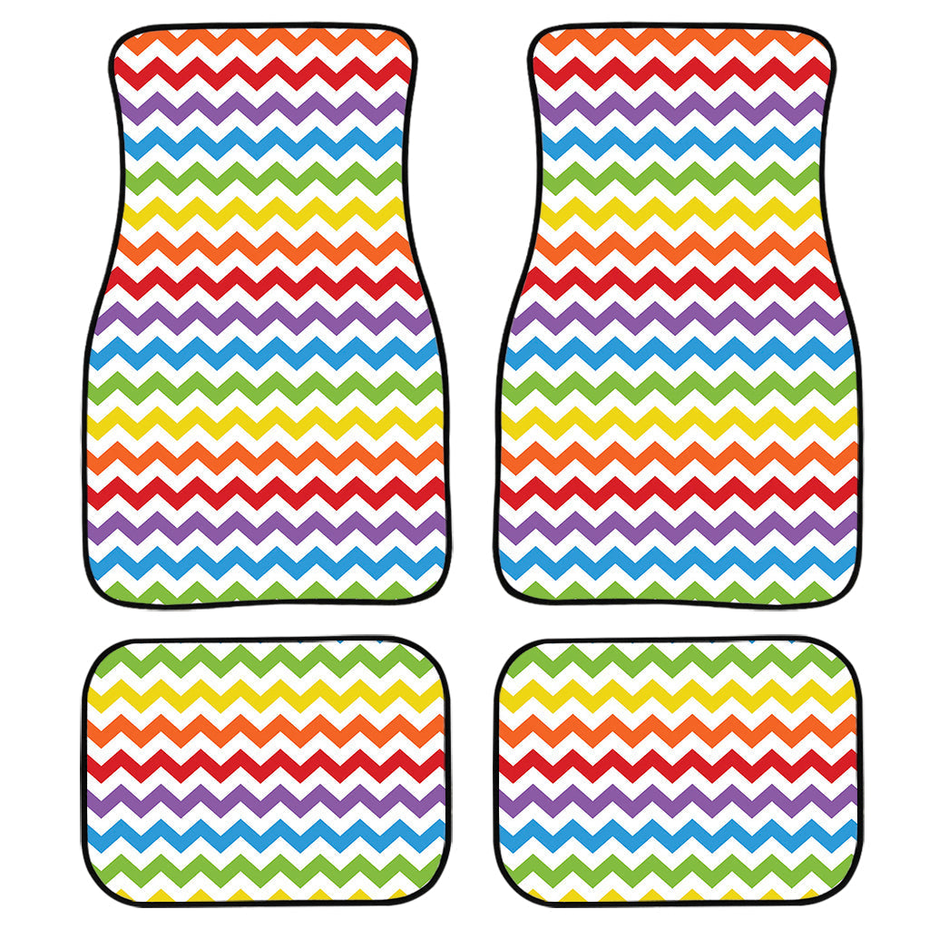 Rainbow Chevron Pattern Print Front And Back Car Floor Mats, Front Car Mat