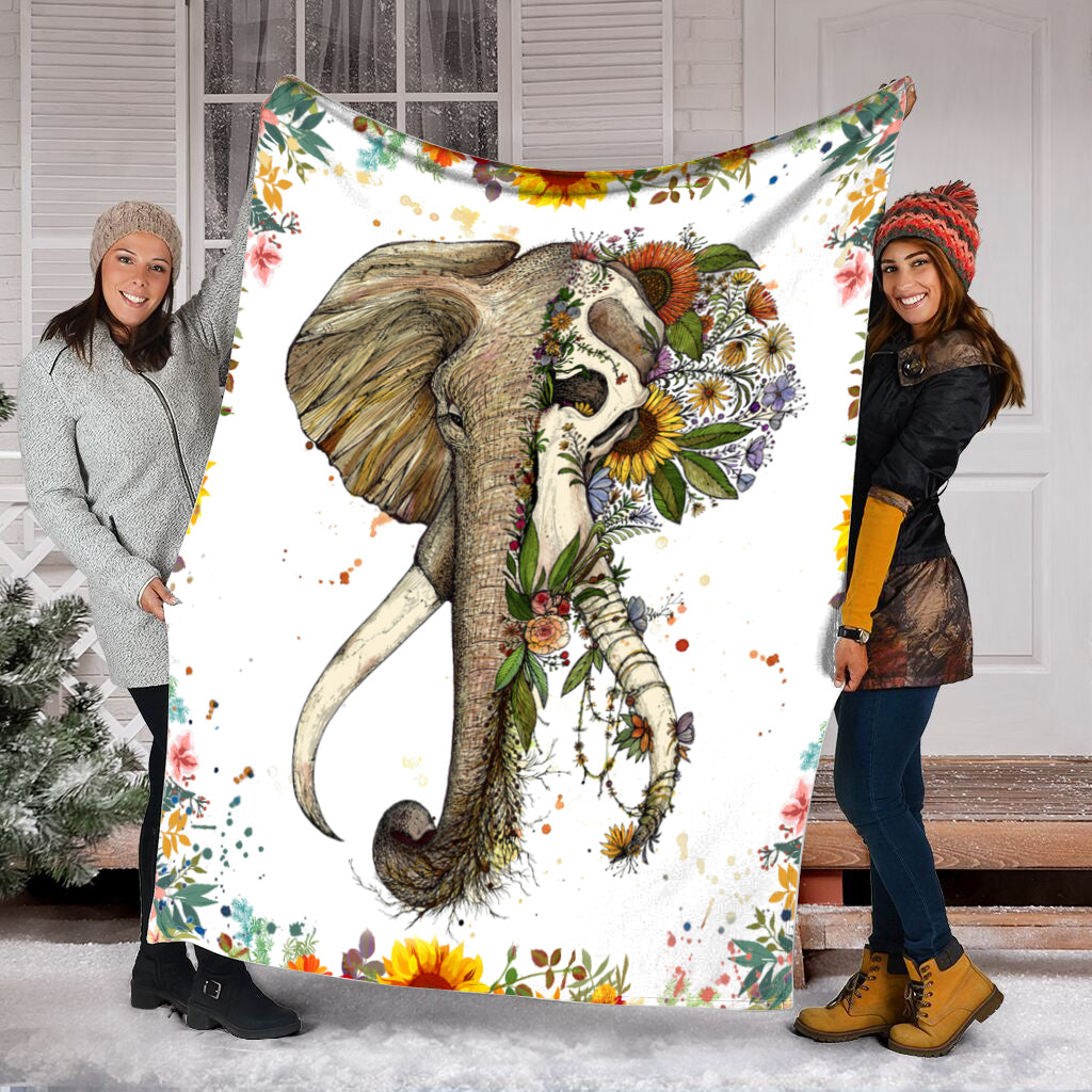 Elephants Flower Art Fleece Throw Blanket – Throw Blankets For Couch – Best Blanket For All Seasons