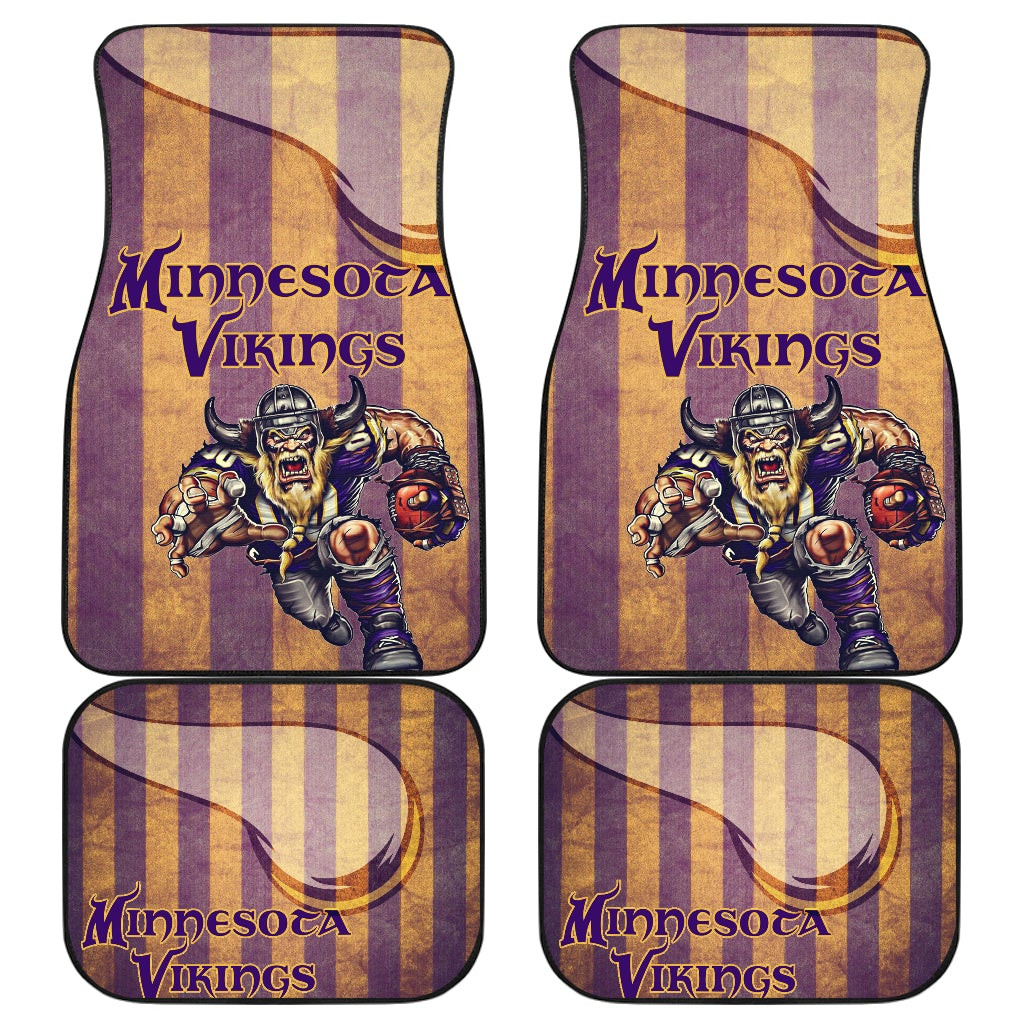 Minnesota Vikings American Football Team Giant Viking Holding Rugby Running On Flag With Viking Horn Car Floor Mats