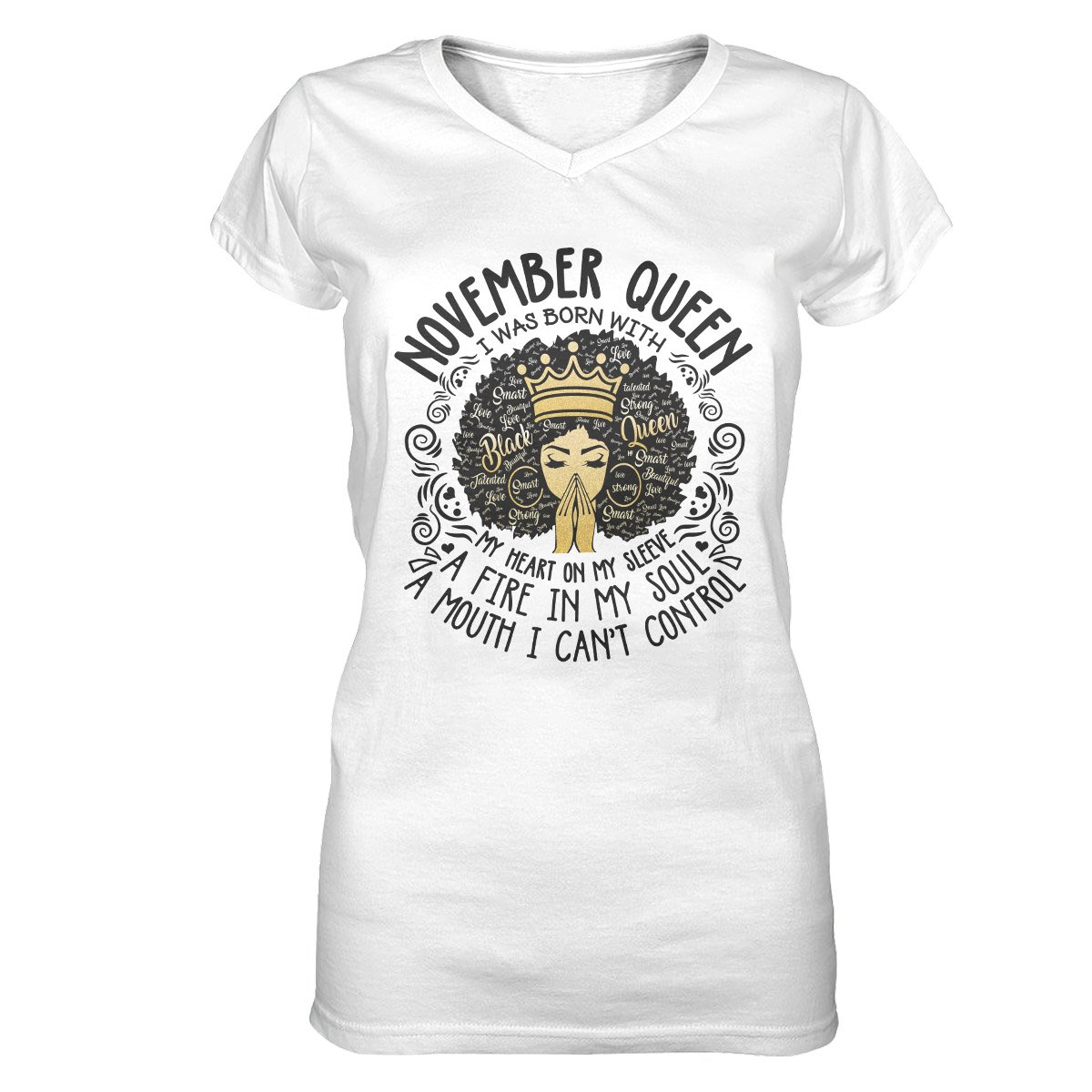 November Black Queen My Heart On My Sleeve Ver B Ez07 2809 Women V-Neck T-Shirt