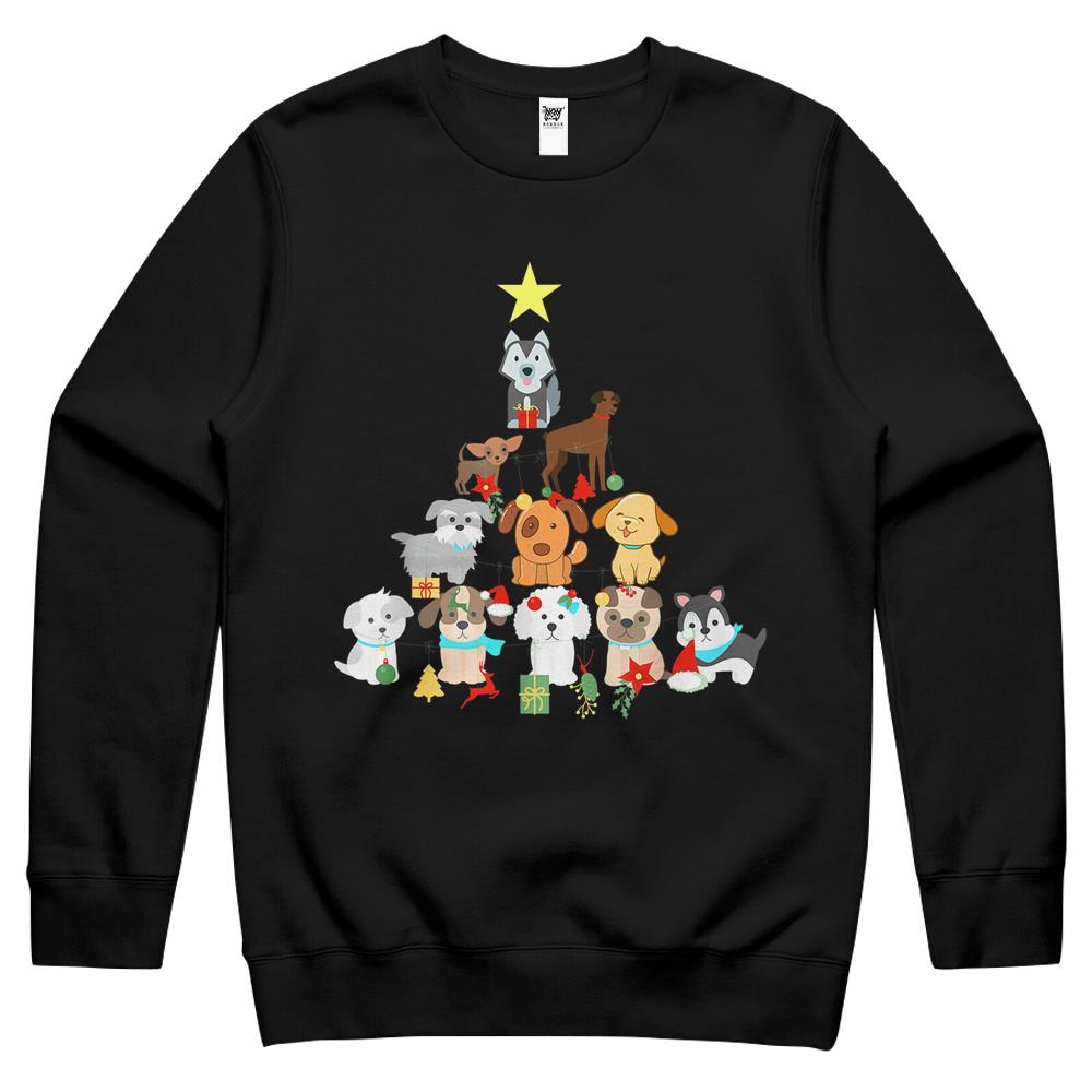 Christmas Dog Tree Cute Funny Puppy Dogs Xmas Tee Crewneck Sweatshirt