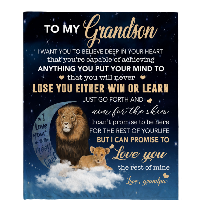 To My Grandson I Want You To Believe Deep In Your Heart Love Blanket Grandpa Gift Lion Black Cozy Gift Fleece Blanket, Sherpa Blanket, Custom Blankets, Picnic Blanket, 3d Print Blanket, Blanket Sofa Bed