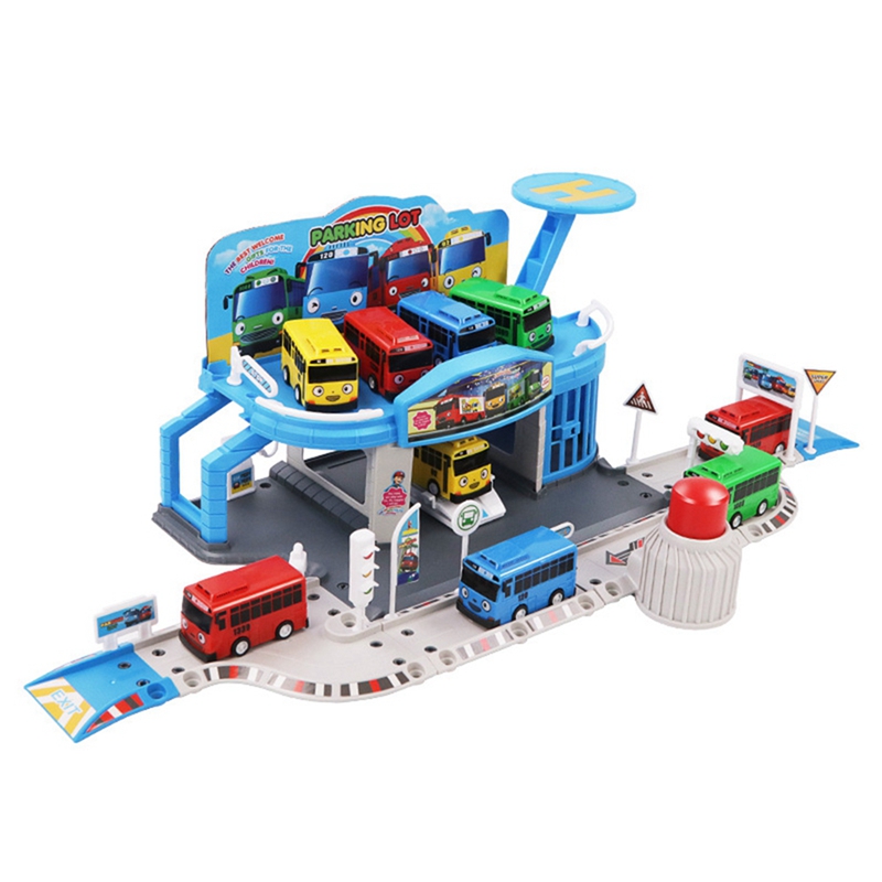 Cartoons Tayo the Little Bus Set Assembled Bus Station Parking Lot Car Runway Model with 2 Mini Tayo Bus alx