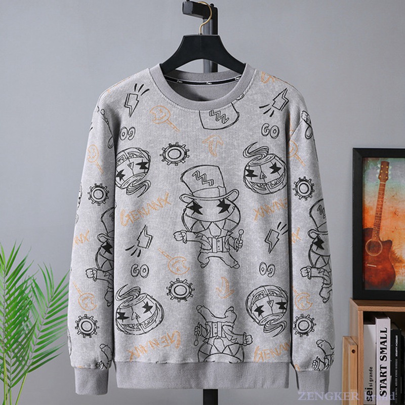 Spring and autumn casual men’s plus fat plus size tide fat round neck printing cartoon loose casual pullover sweater 160 kg 10xl alx