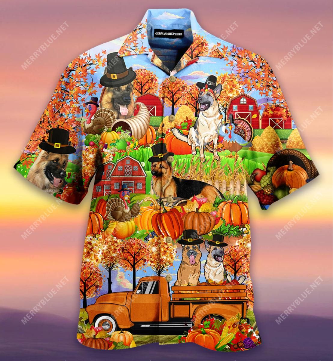 Happy Thanksgiving German Shepherd Aloha Hawaiian Shirt Colorful Short Sleeve Summer Beach Casual Shirt For Men And Women