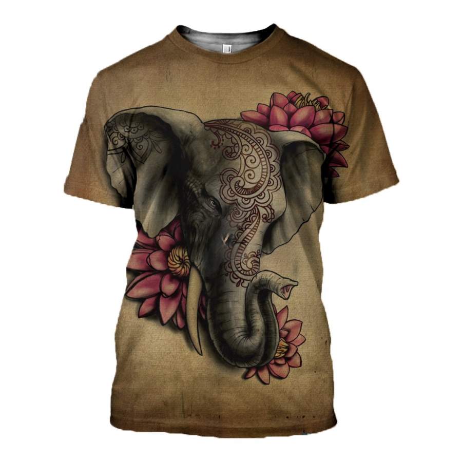 3D All Over Printed Elephant & Flower Shirts And Shorts