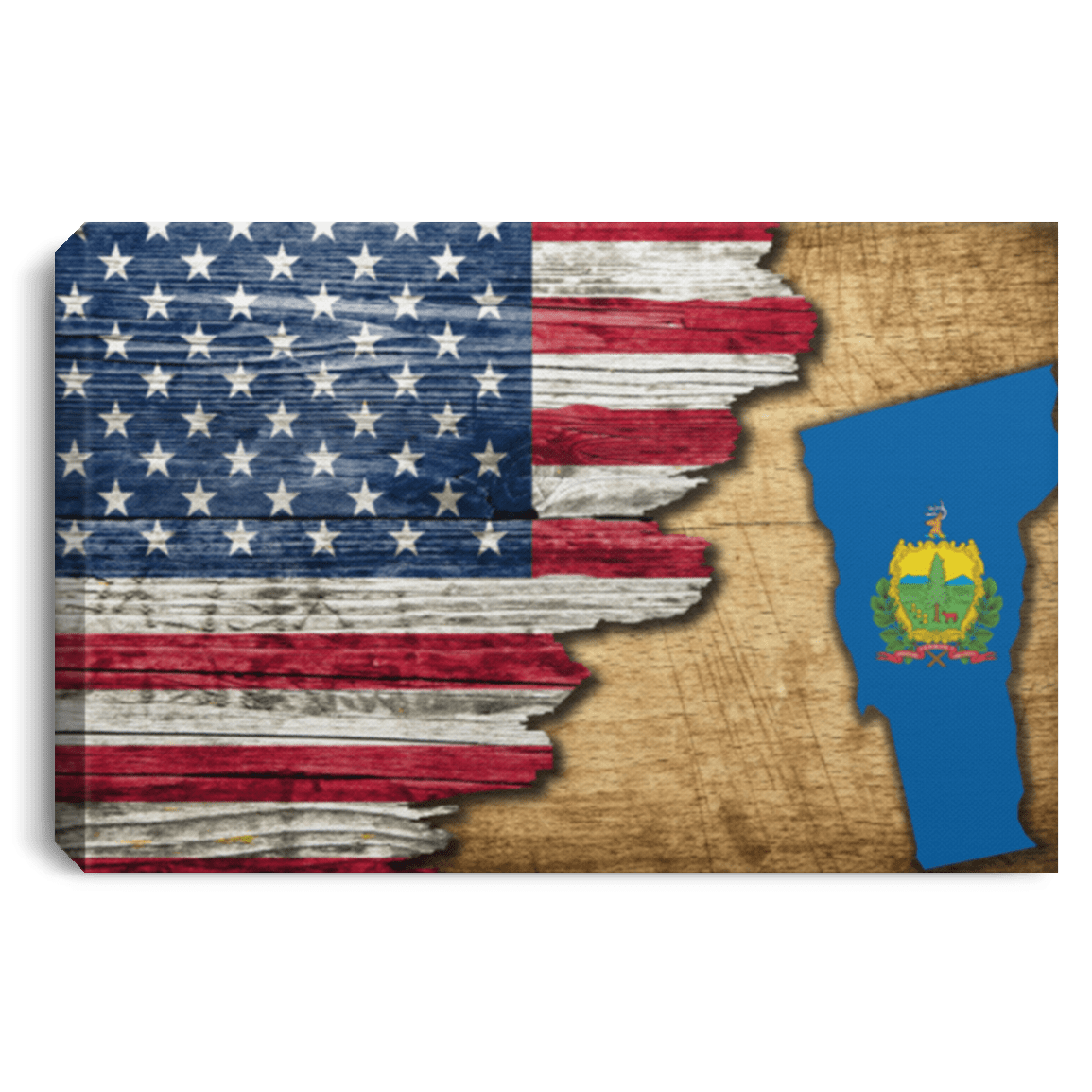 United States/Vermont Flag Ripped Effect 24X16 Inches  Landscape Canvas .75In Frame