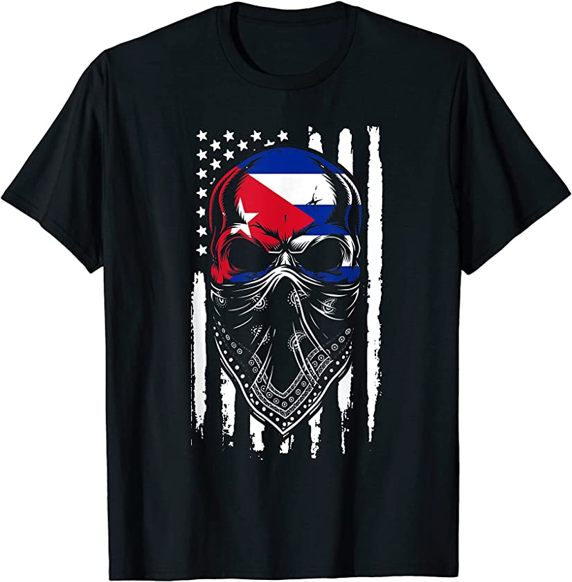 Viva Cuba Libre Cuban Skull Patria Y Vida Cuba USA Flag T-Shirt