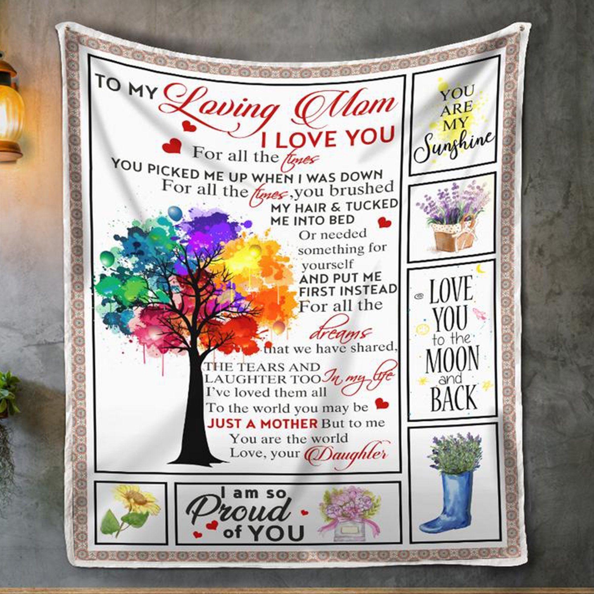 You Are My Sunshine Mom From Daughter Colorful Tree Christmas Gift Fleece Blanket