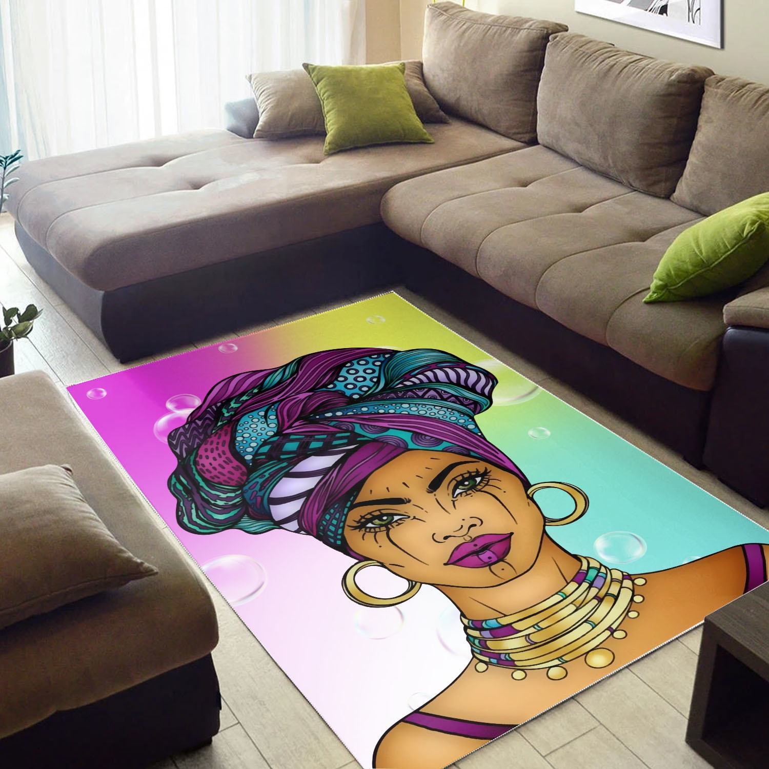 WonderBlackGirl – Colors and Bubbles Background Beautiful African Woman Rug Gifts 2