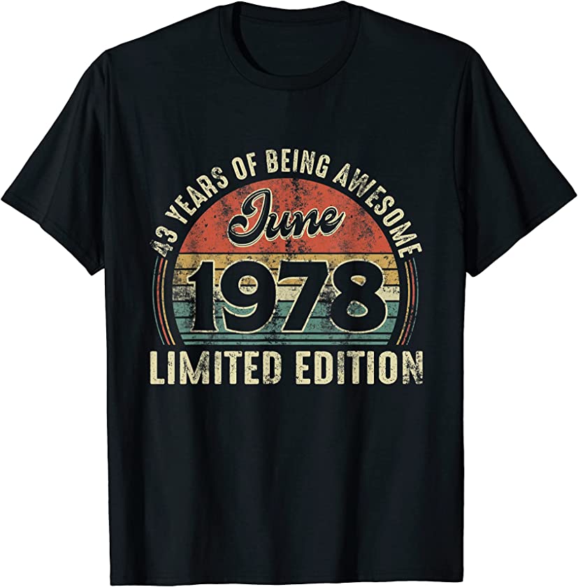 Vintage June 1978 Distressed 43 Year Old Retro 43rd Bday T-Shirt