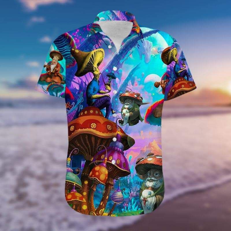 Magic Colorful Mushroom With Old Man Hawaiian Shirts #h