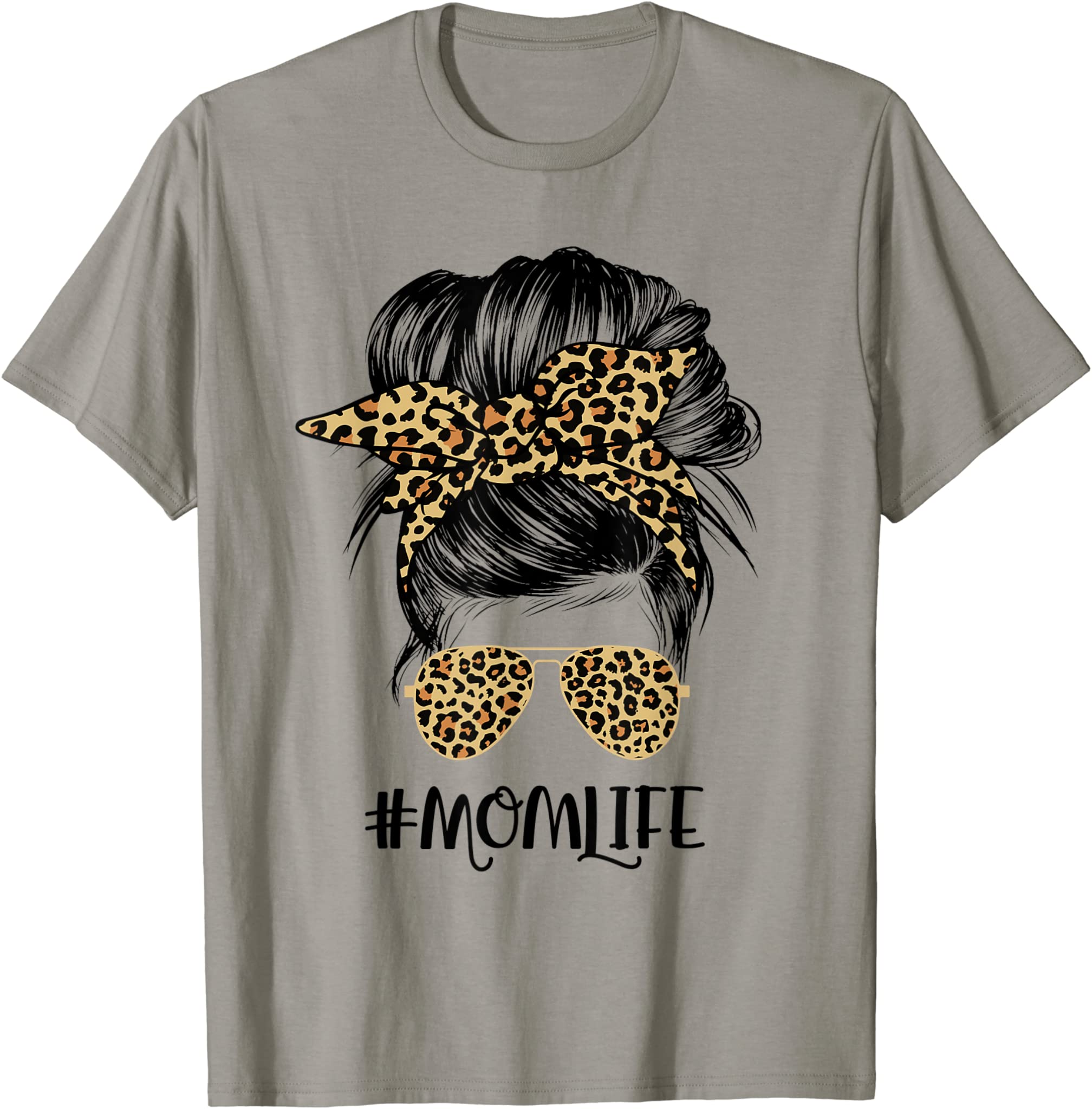 Mom Life Messy Hair Bun Leopard Women Mother’S Day Funny Tee