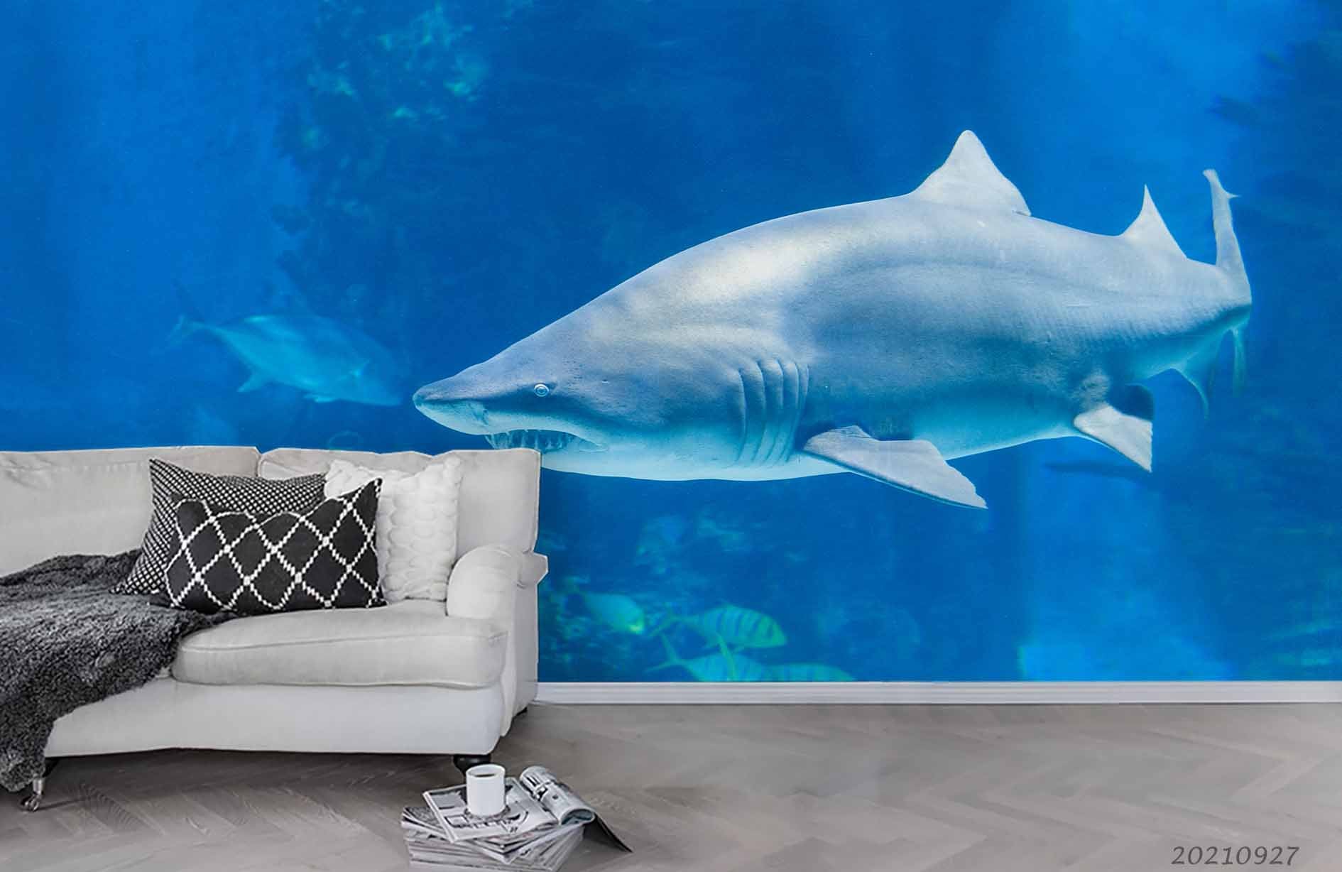 3D Blue Sea Animal Shark Wall Mural Wallpaper Lqh 260