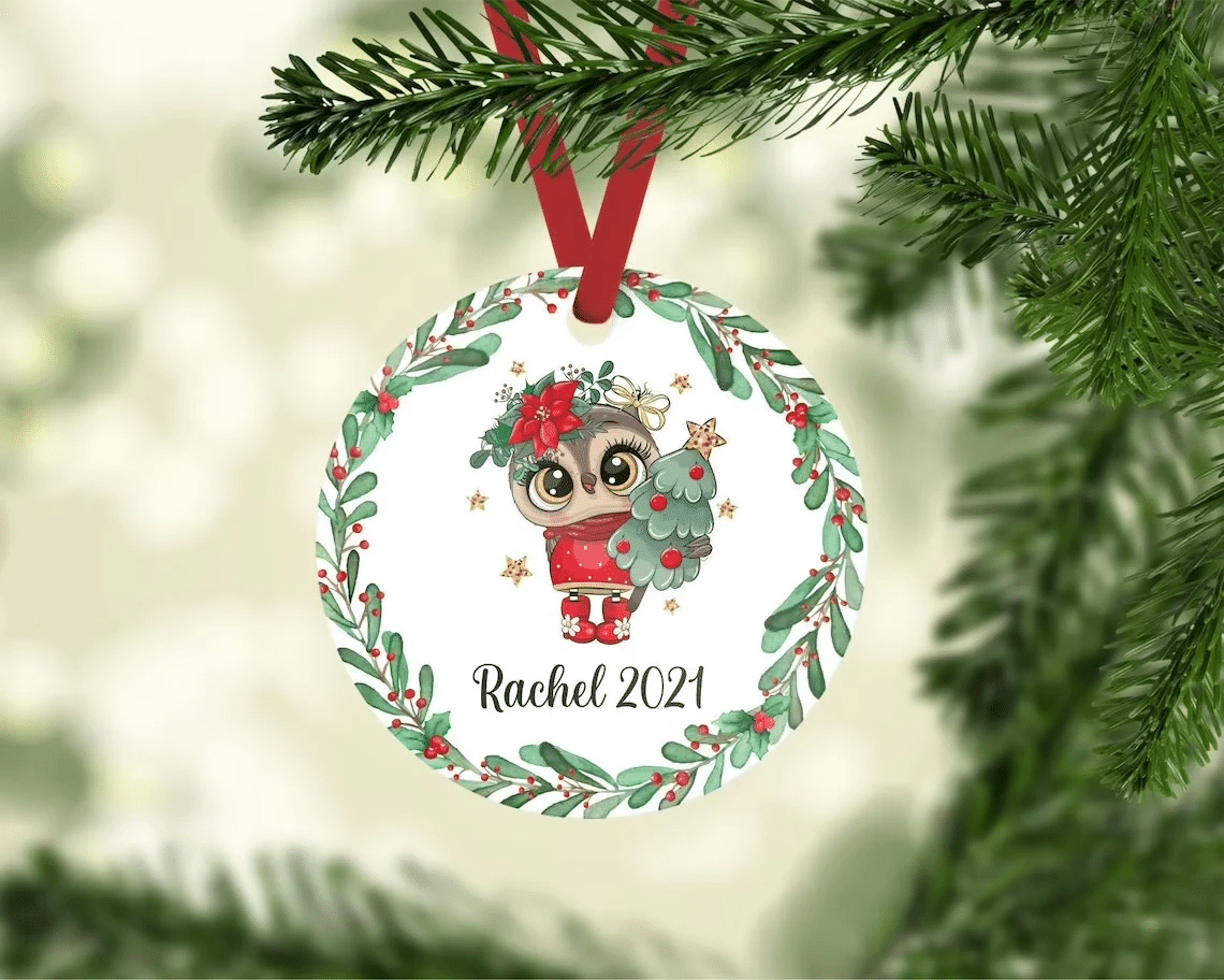 [Personalized Name & Number] Christmas Ornament, Owl Christmas Ornament, Christmas Tree Decoration, Christmas Home Decor 1