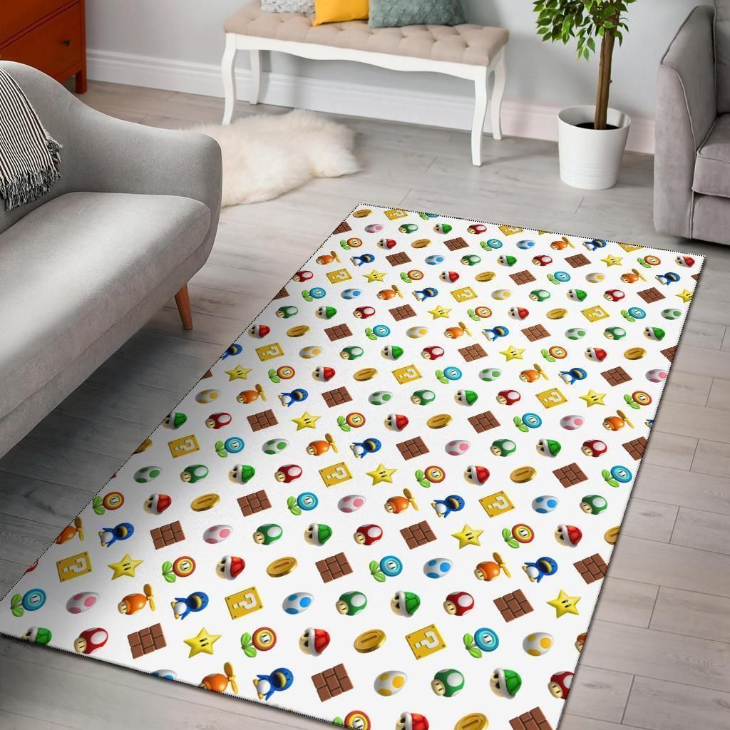 Super Mario Bross Pattern White Area Rug Carpet, Living Room Rugs, Floor Decor