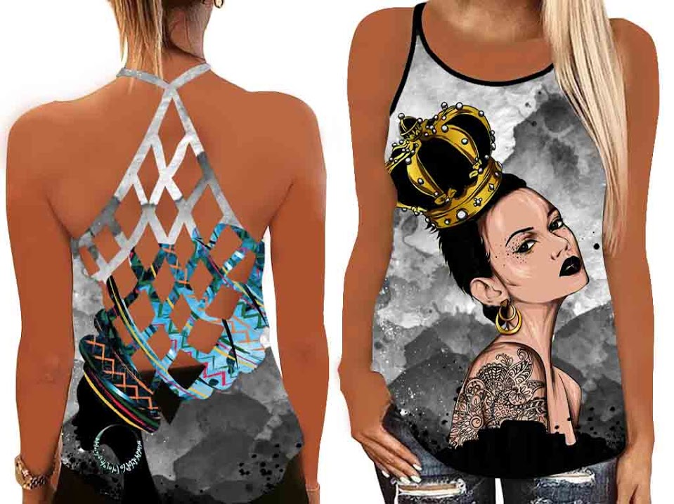 Black Queen Tattoo Wears A Crown Tank Top Mesh Shirt Women –  Criss Cross Open Back Camisole Tank