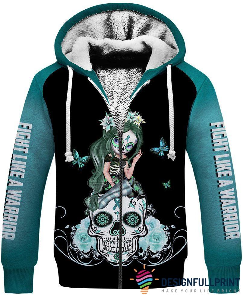 Skull Gift Teal Warrior Sugar Skull Girl Sherpa Us Unisex Size Hoodie