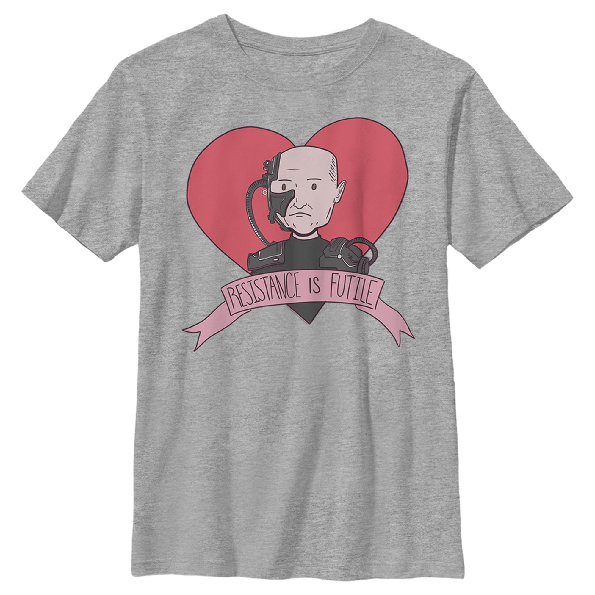 Boy’S Star Trek: The Next Generation Valentine’S Cartoon Borg Picard Heart Resistance Is Futile T-Shirt