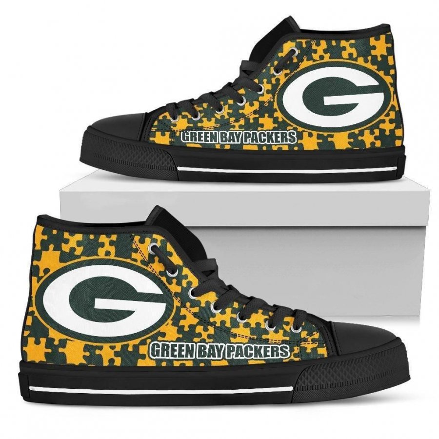 Puzzle Logo With Green Bay Packers High Top Shoes #179