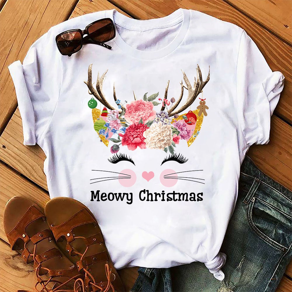 Meowy Christmas Funny Cute Cat Kitten Xmas Graphic Unisex T Shirt, Sweatshirt, Hoodie Size S – 5XL