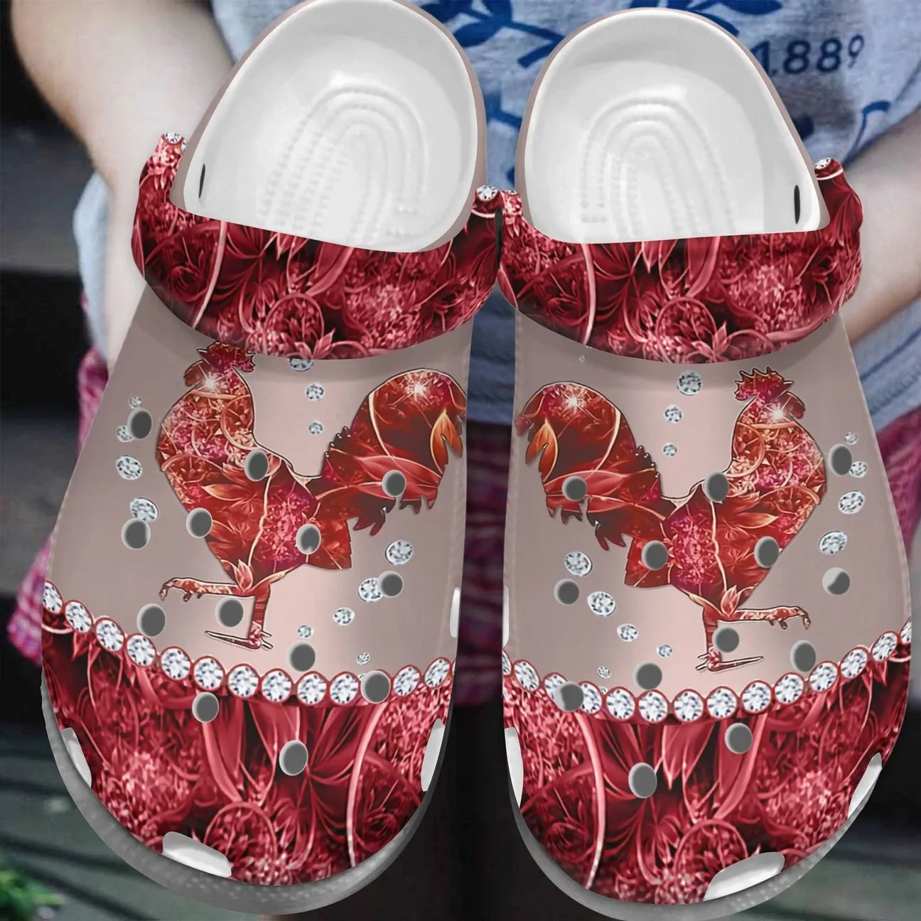 chicken print crocs