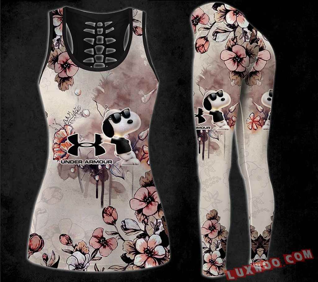 Combo Under Armour Snoopy Flower Hollow Tanktop Legging Set Outfit V1741