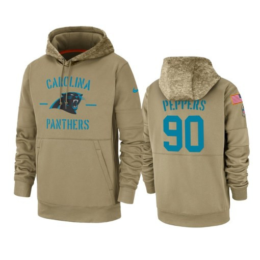 Carolina Panthers Julius Peppers Tan 2019 Salute To Service Sideline Therma Pullover Hoodie