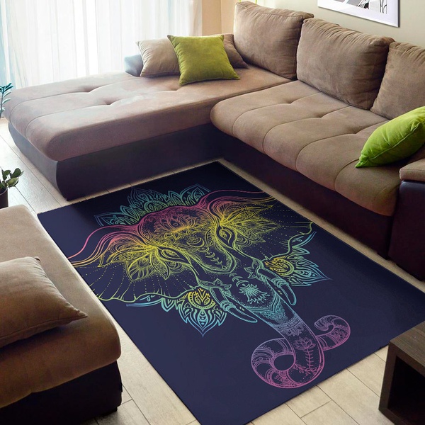 Rainbow Indian Elephant Print Area Rug