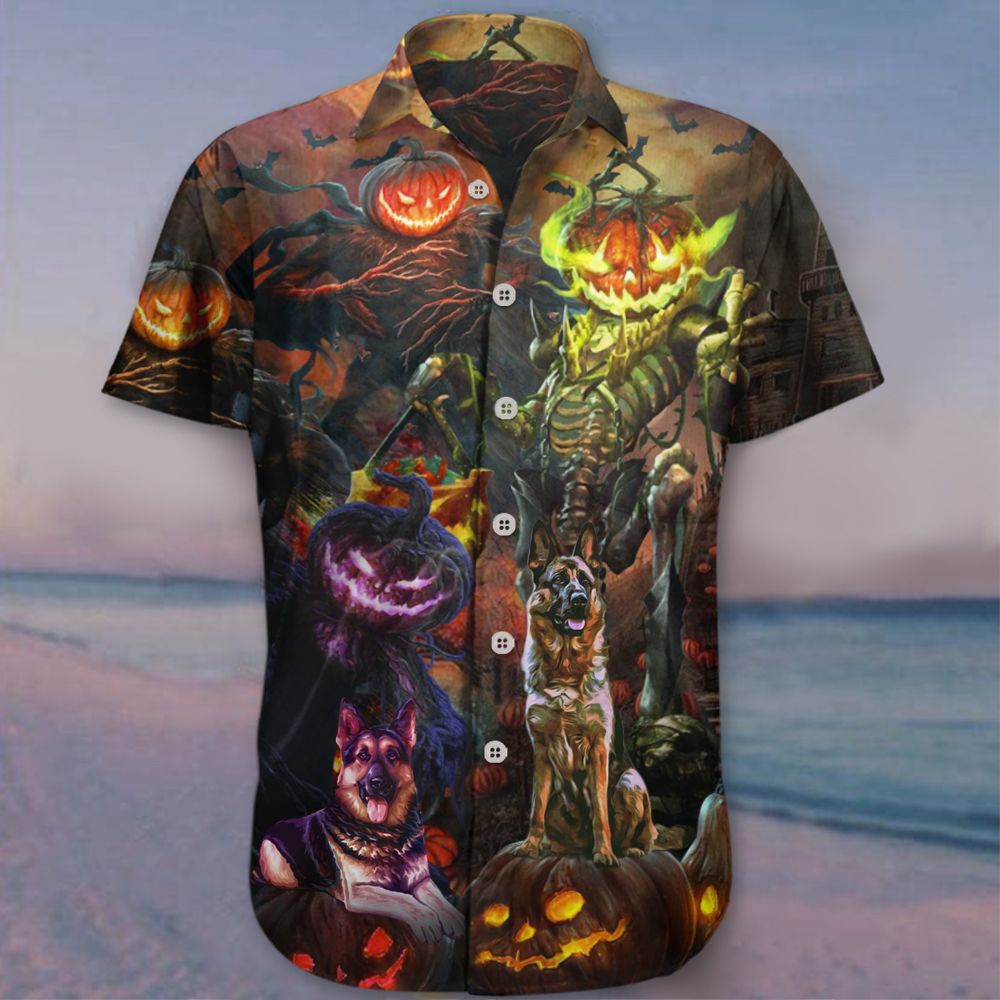 German Shepherd Pumpkin King Halloween Hawaii Shirt Button Up Apparel Ha68377