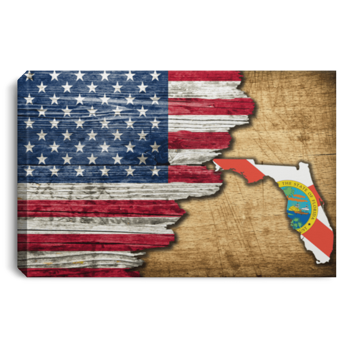 United States/Florida Flag Ripped Effect 18X12 Inches Landscape Canvas .75In Frame