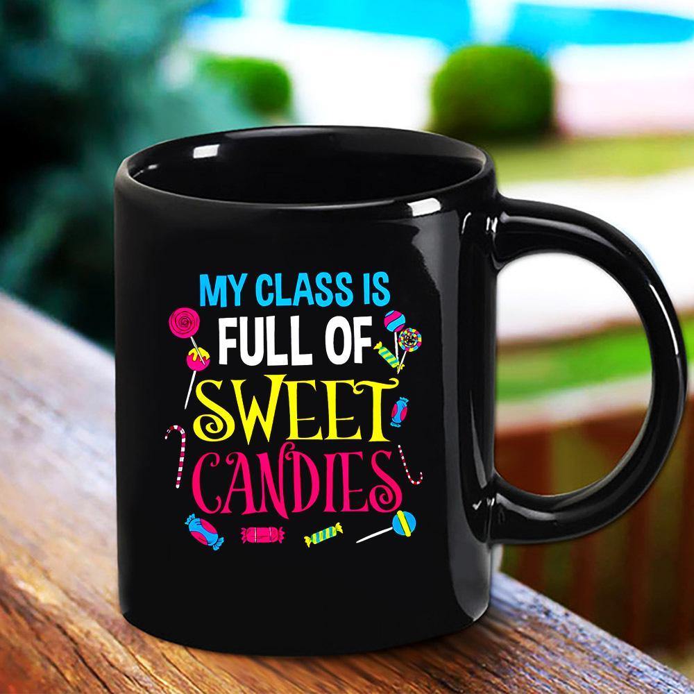 Valentine Teacher My Class Is Full Of Sweet Candies Lovely Candies Candy Cane Black Mug