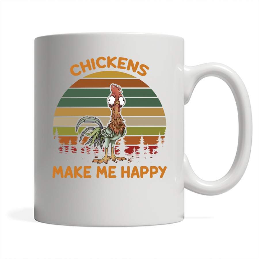 Chickens Make Me Happy, Vintage Retro Design – Full-Wrap Coffee White Mug