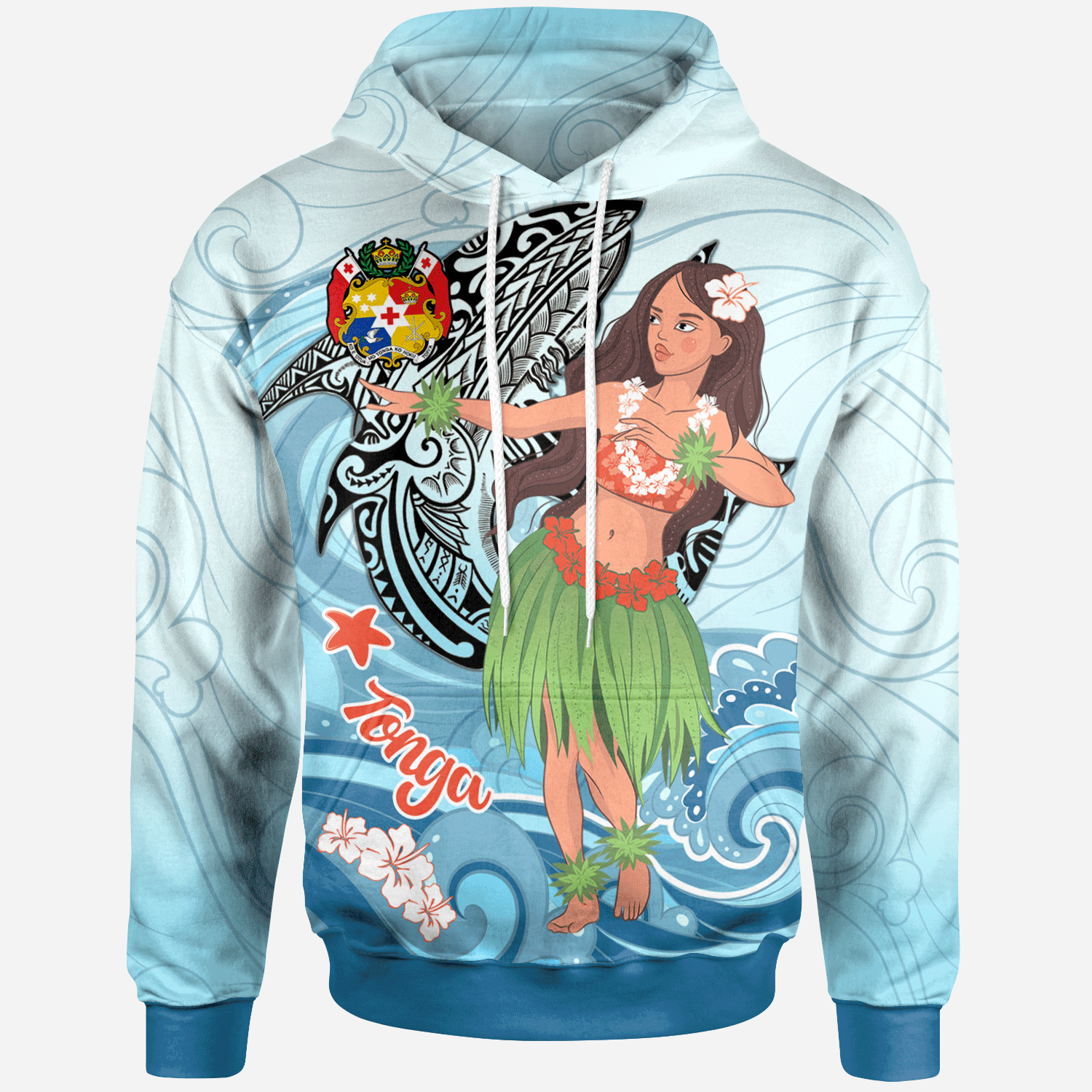 Tonga Hoodie – Polynesian Girls With Shark – BN01