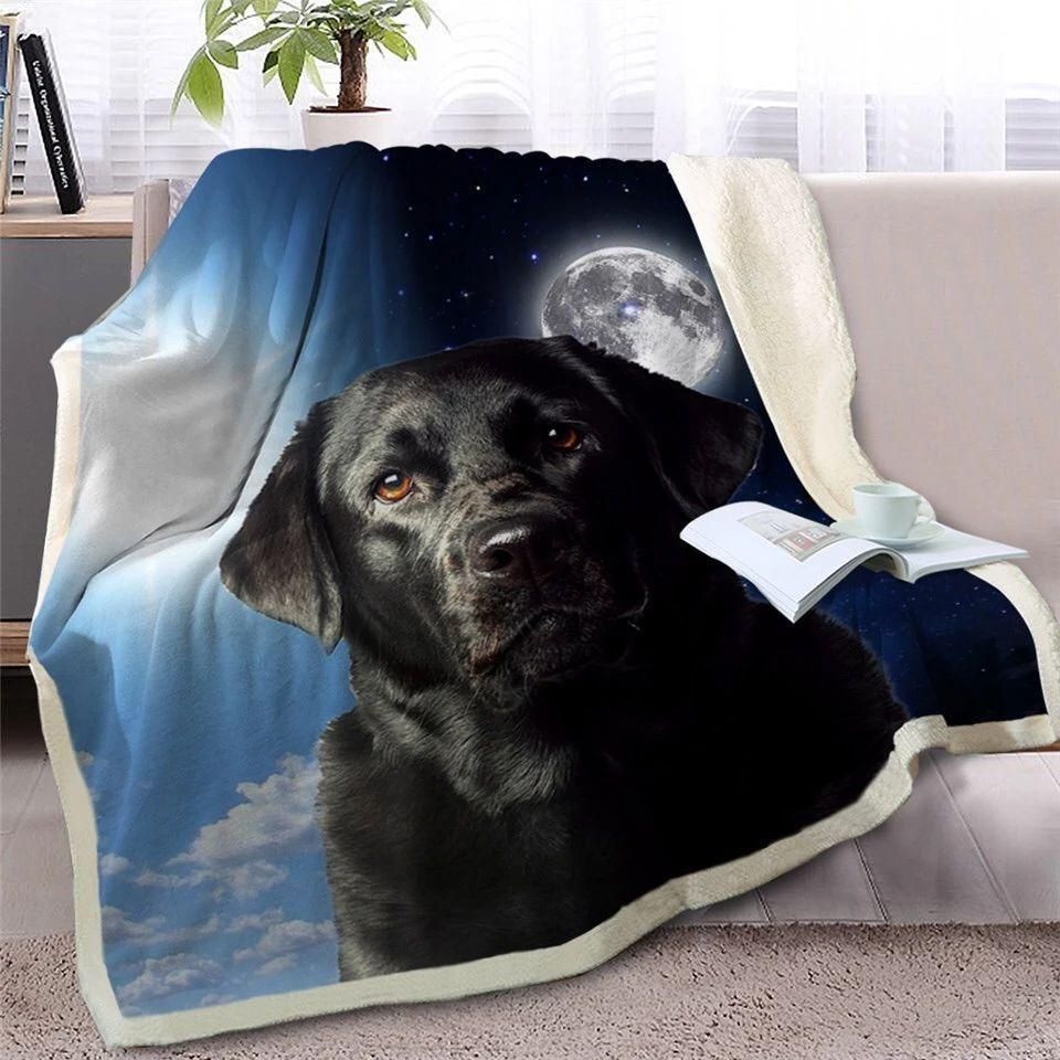 Black Labrador Moonlight Fleece Blanket, Sherpa Blanket, Gift For Aunt Gift For Parent, Family Member, Friends Gift, Christmas Gift, Home Decor, Home Living