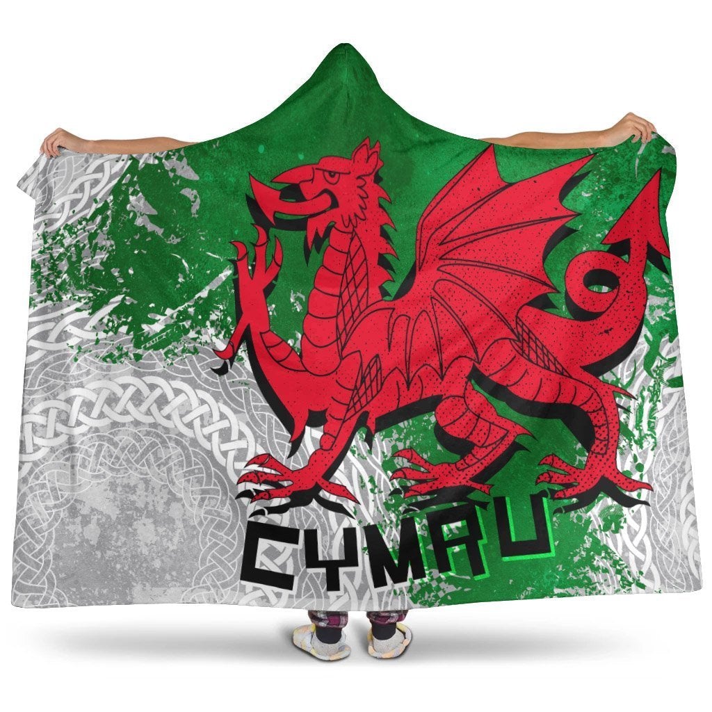 Wales Celtic Hooded Blanket Grunge Dragon