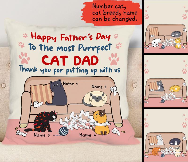 Customized Pillow Happy Father’S Day To The Most Purrfect Custom Xmas Home Decor Gift