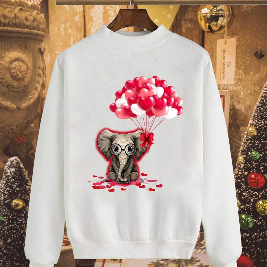 Elephants lovers pink heart balloon great gift for elephant lover white sweatshirt for men and women S-5XL