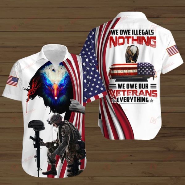 We Owe Illegals Nothing We Owe Our Veterans Everything Jesus Christ And Kneeling Soldier Eagle Heading Down American Flag Veterans Day 3D Clothes