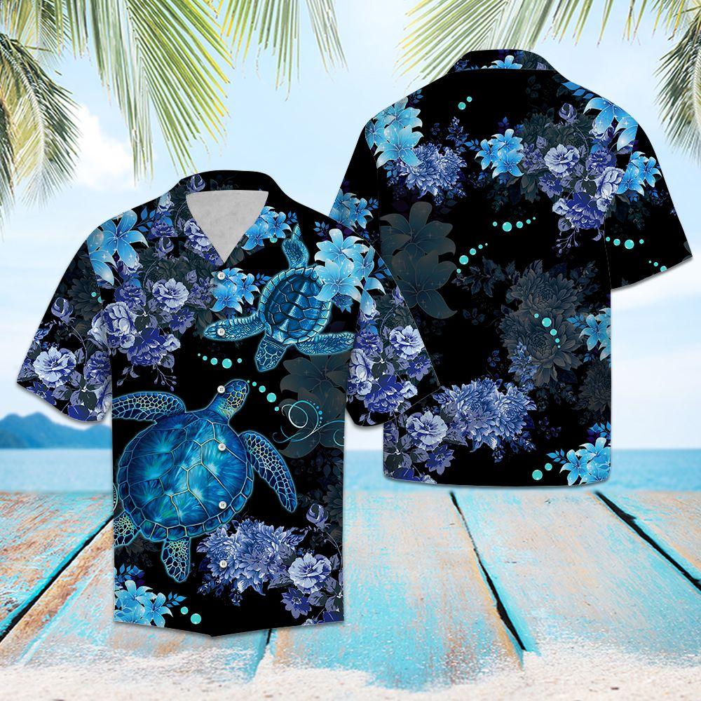 Blue Turtle Flower Hawaiian Shirt Ha75984