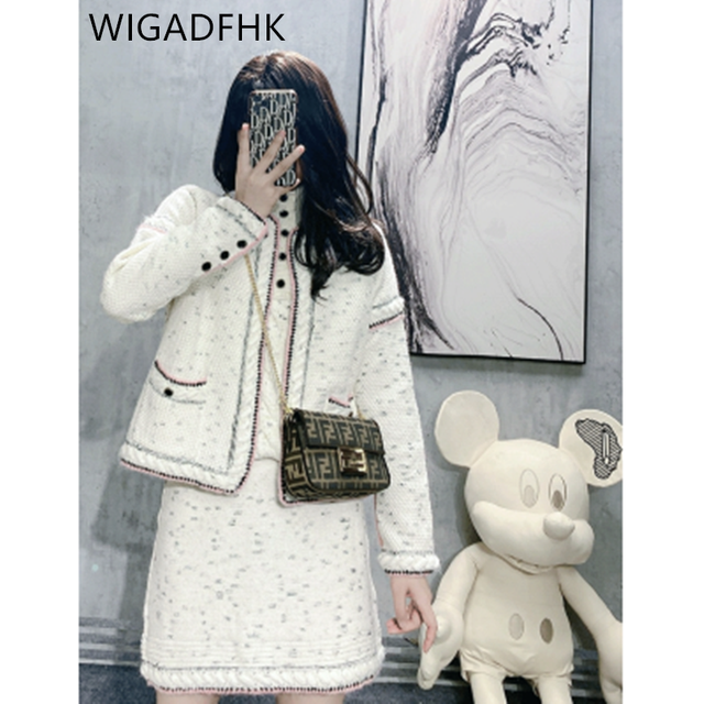 WIGADFHK Autumn And Winter Knitted Suit Women’s 2022 Sweater Cardigan Jacket + Vest Sweater + Mini Skirt Fashion 3-Piece Set alx