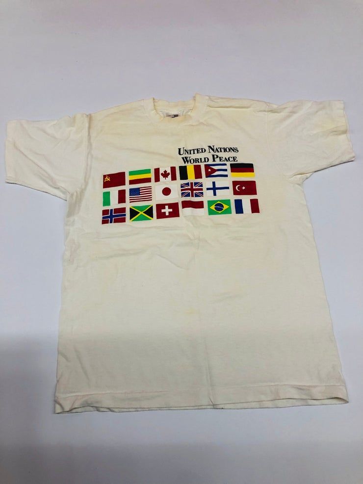 Vintage United Nations World Peace Big Logo Flags Countries Fruit Of The Loom Canada Rainbow Single Stitch Shirt