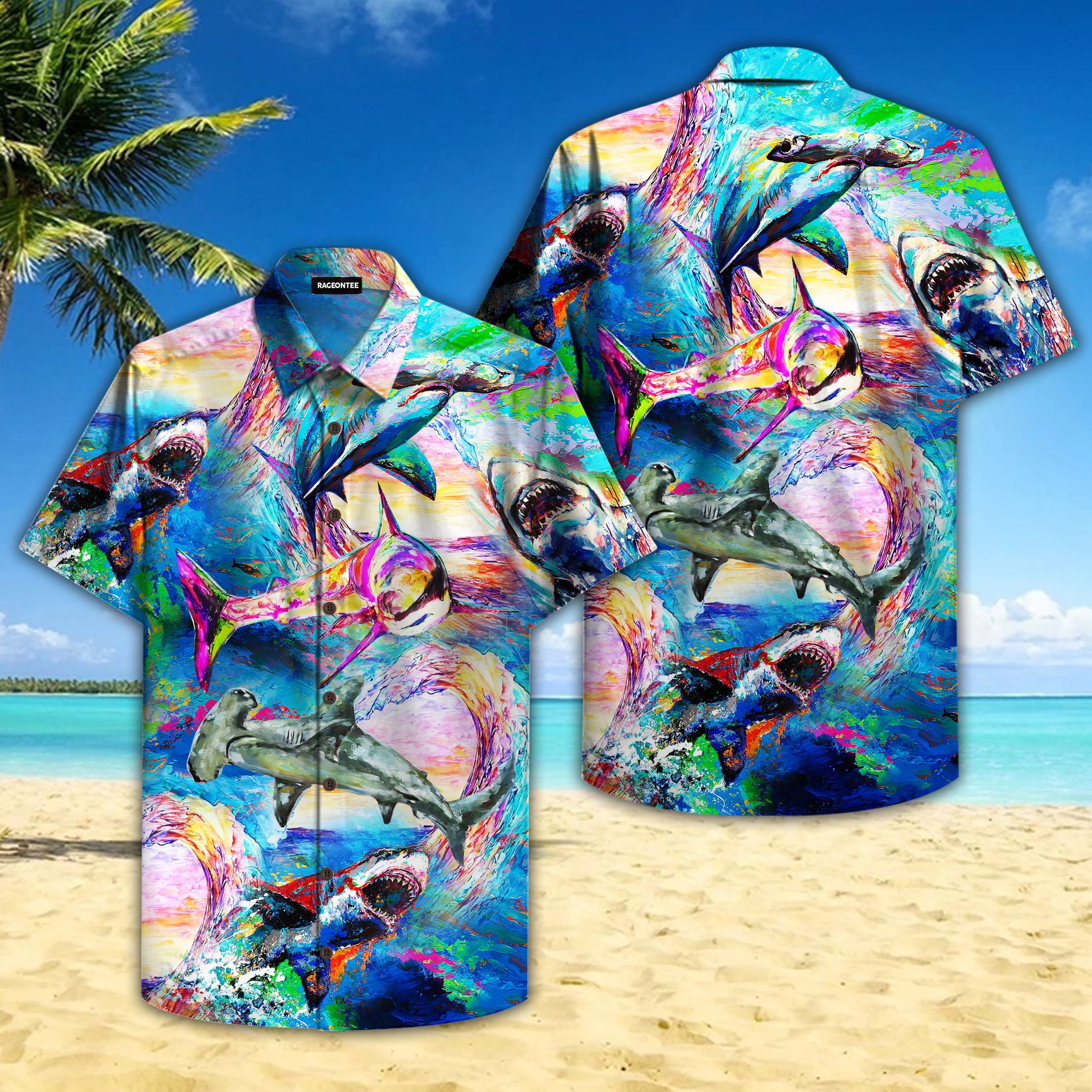 Colorful Sharks World Hawaiian Shirt  Unisex  Adult  Hw4689