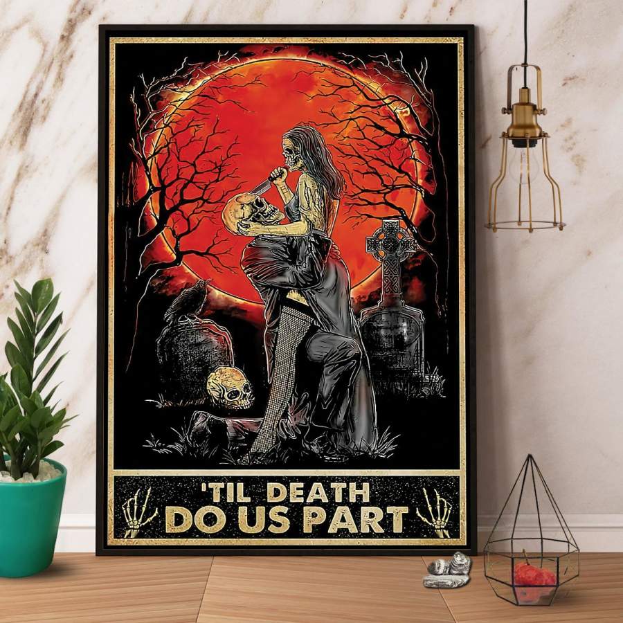 Skeleton ’til death do us part halloween blood moon paper poster no frame/ wrapped canvas wall decor full size