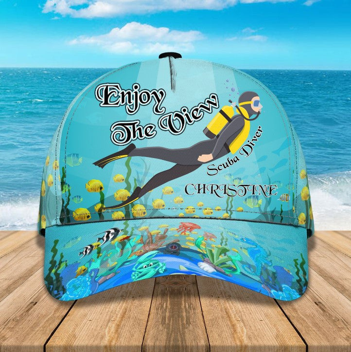 Personalized Scuba Diving – Enjoy The View Ocean 3D Baseball Cap For Female Scuba Diver