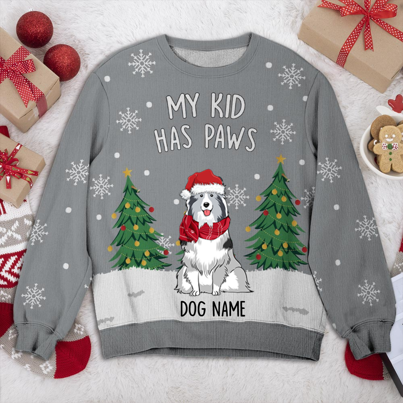 Shetland Sheepdog My Kid Has Paws Personalized Sweater, Dog Ugly Christmas Sweater