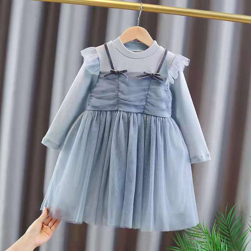 Spring And Autumn Girls Dress Princess Lace Mesh Dress Korean Baby Foreign Style Children Long Sleeves Dress alx